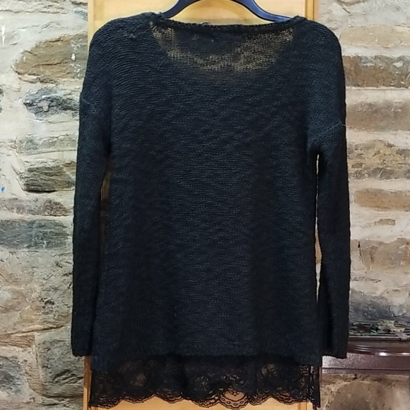 Pink Rose Black Round Neck Lace Bottom Sweater - Picture 2 of 2